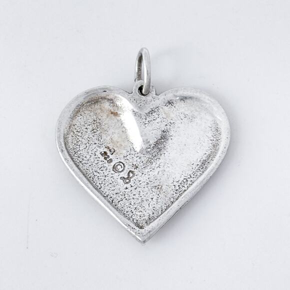 Vintage Sterling Silver 925 Raised Hand Design Heart Pendant - Picture 4 of 7